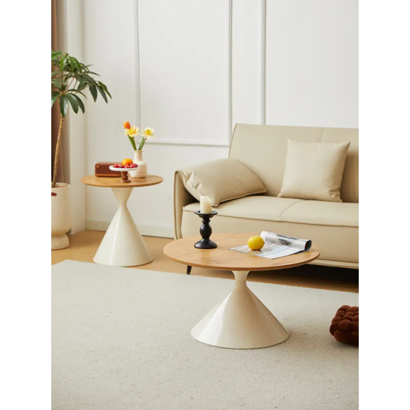 Round Coffee Table - Brown / White