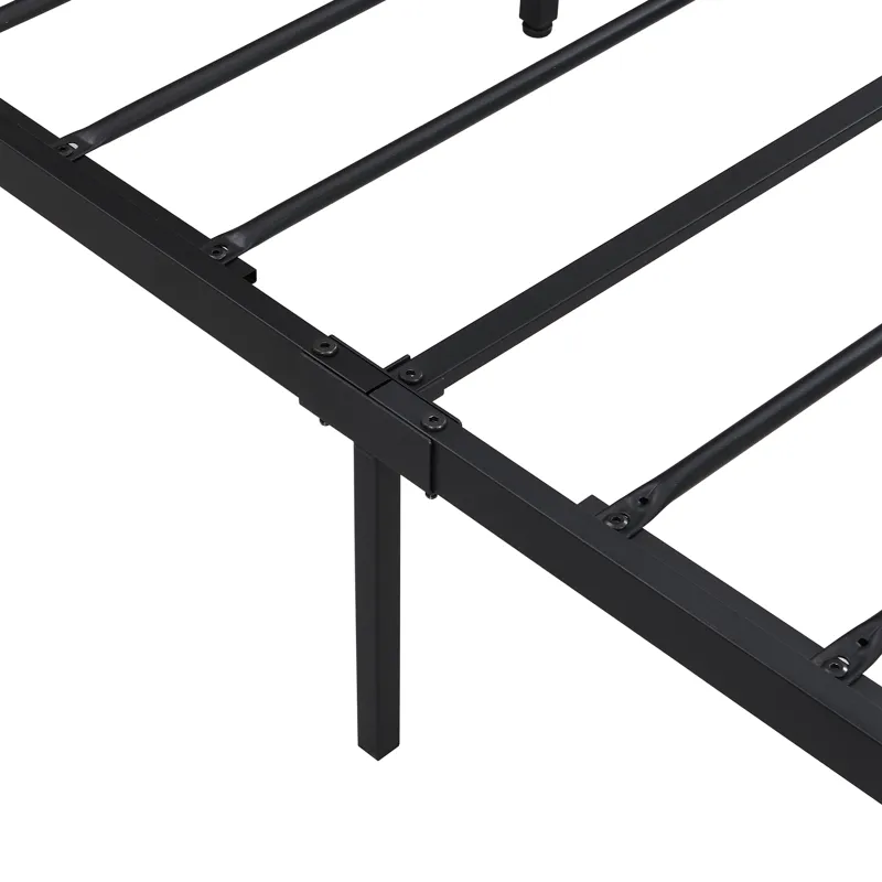 Full Size Metal Platform Bed Frame With Wooden Headboard And Footboard With USB Liner, No Box Spring