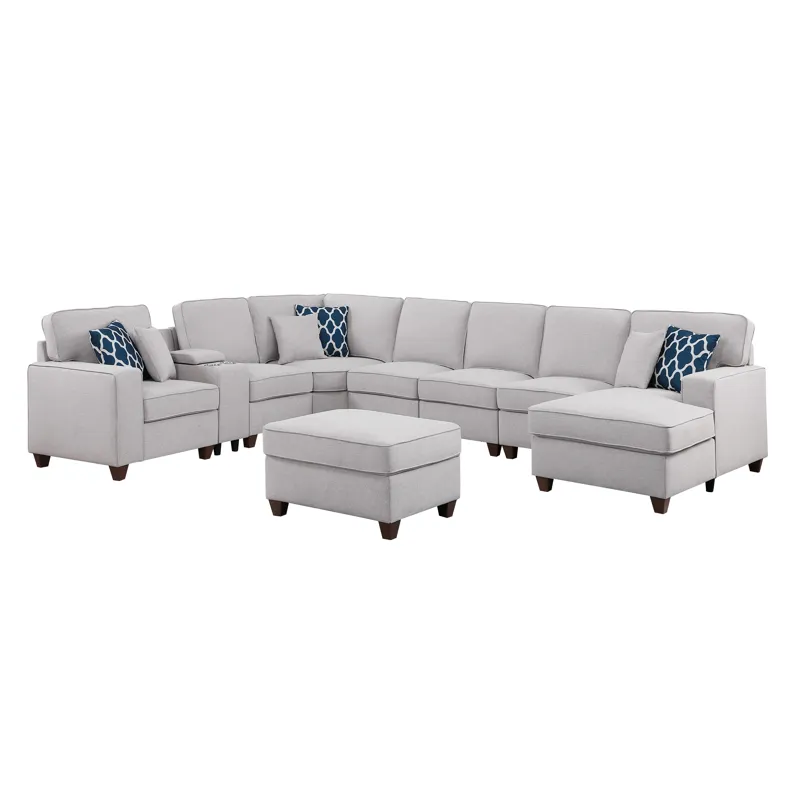 Eric - 9 Piece Upholstered Sectional With Ottoman - Light Gray