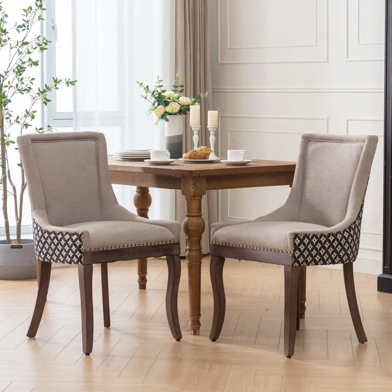 Ultra Side Dining Chair, Thickened Fabric Chairs With Neutrally Toned Solid Wood Legs, Bronze Nail H