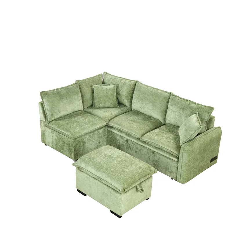 Convertible Sofa Bed Sectional Sofa Sleeper L-Shaped Sofa With A Storage Ottoman, Two Pillows, Two P