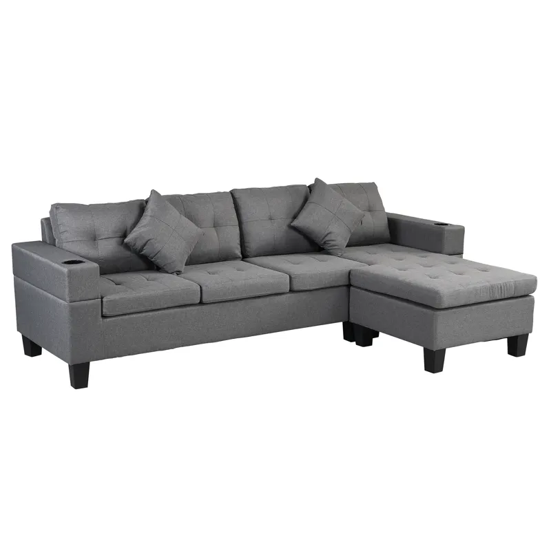 Sectional Sofa Set For Living Room With L Shape Chaise Lounge, Cup Holder And Left Or Right Hand Cha