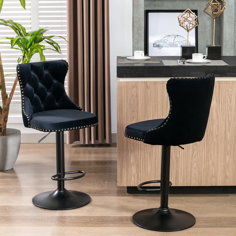 Swivel Velvet Barstools Adjusatble Seat Height, Modern Upholstered Bar Stools With Backs Comfortable