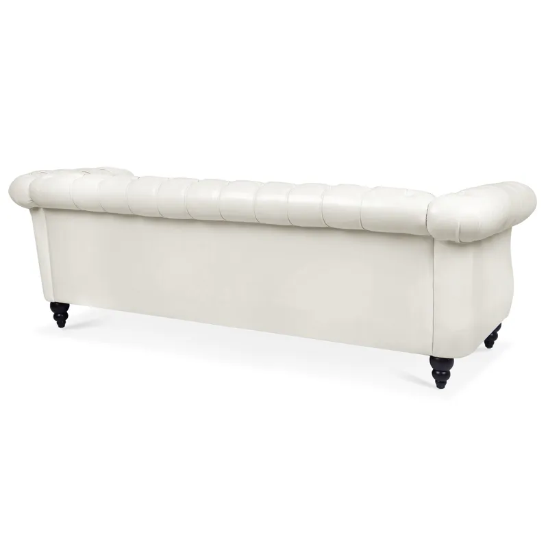 84.65\" Rolled Arm Chesterfield 3 Seater Sofa - White