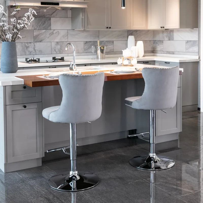 Swivel Velvet Barstools Adjusatble Seat Height From 25-33\", Modern Upholstered Chrome Base Bar Stoo