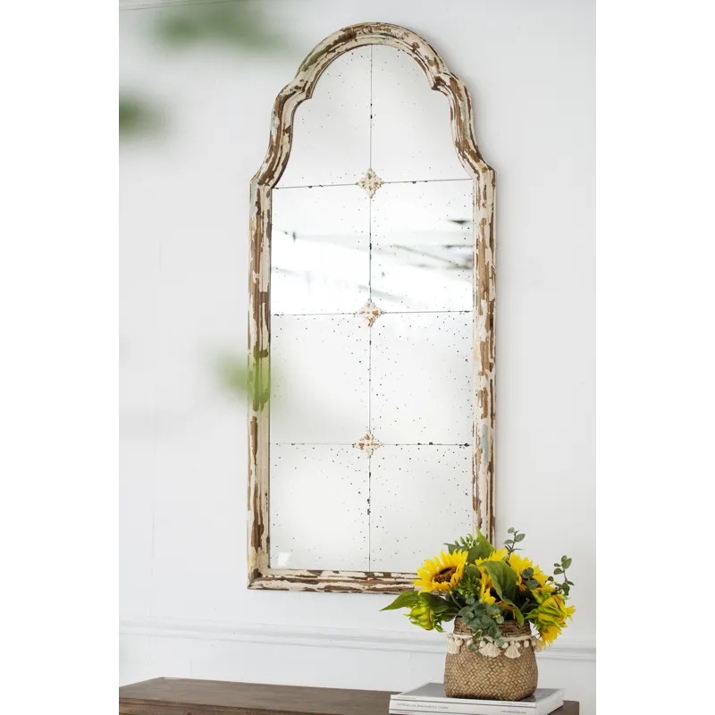 Large Framed Wall Mirror, Wood Arched Mirror With Decorative Window Look For Living Room, Bathroom, 