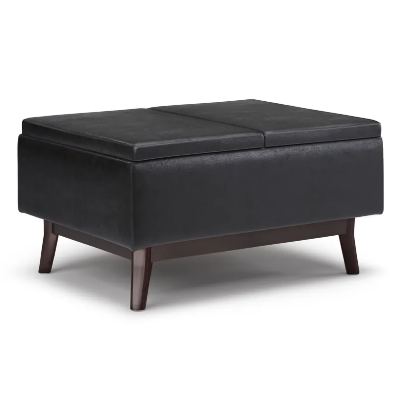 Owen - Tray Top Small Coffee Table Storage Ottoman - Distressed Black