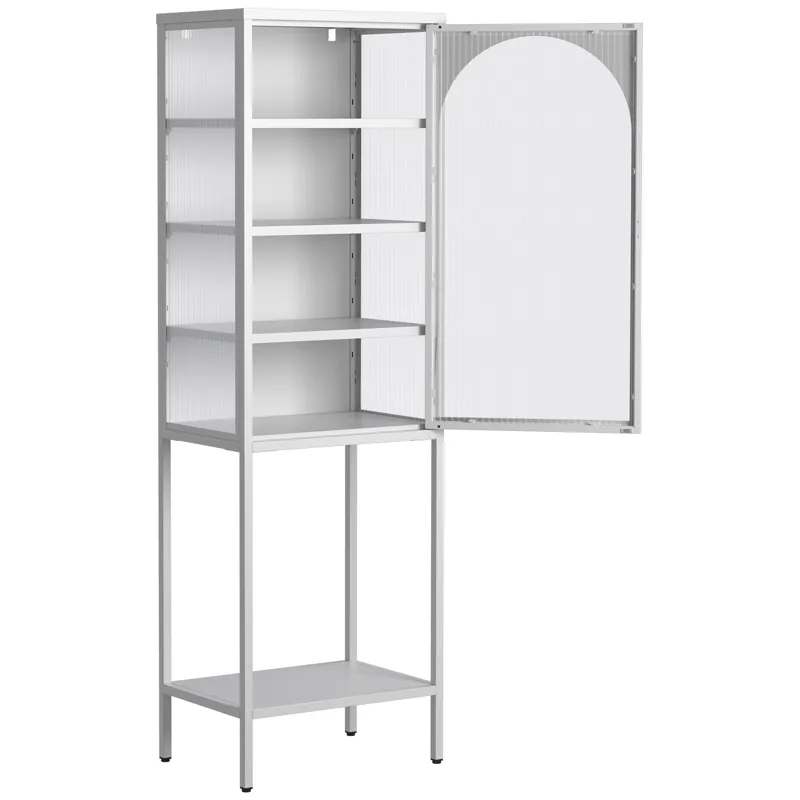 Metal Glass Door Display Storage Cabinet - 5 Tier Cube Bookshelf Storage Cabinet With 3 Adjustable S