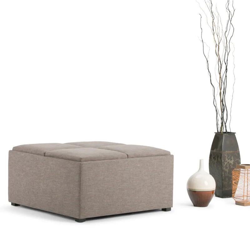 Avalon - Square Coffee Table Storage Ottoman - Fawn Brown