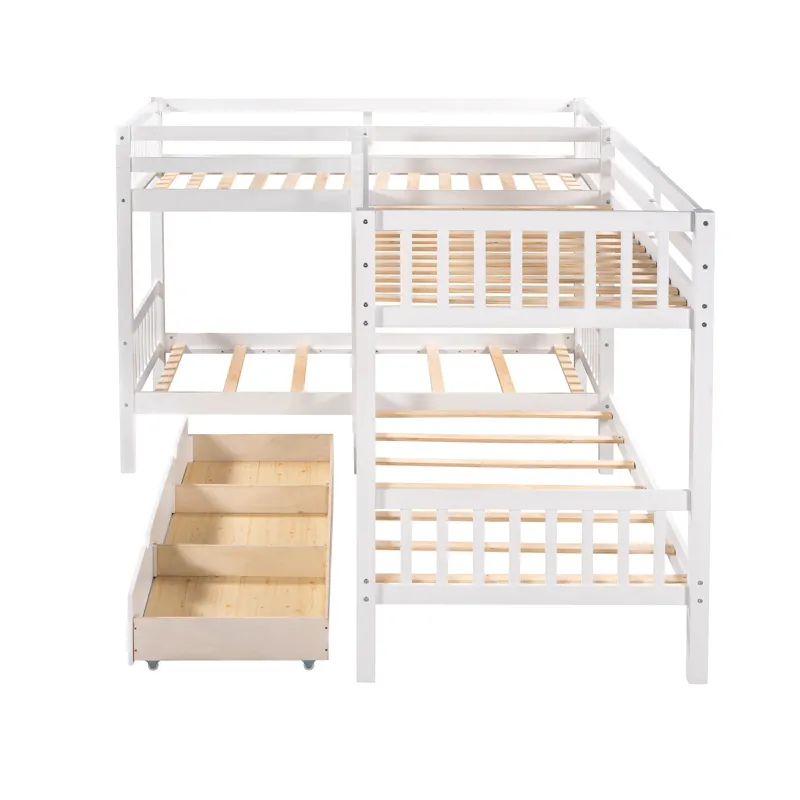 Twin L Shaped Bunk Bed With Drawers - Gray