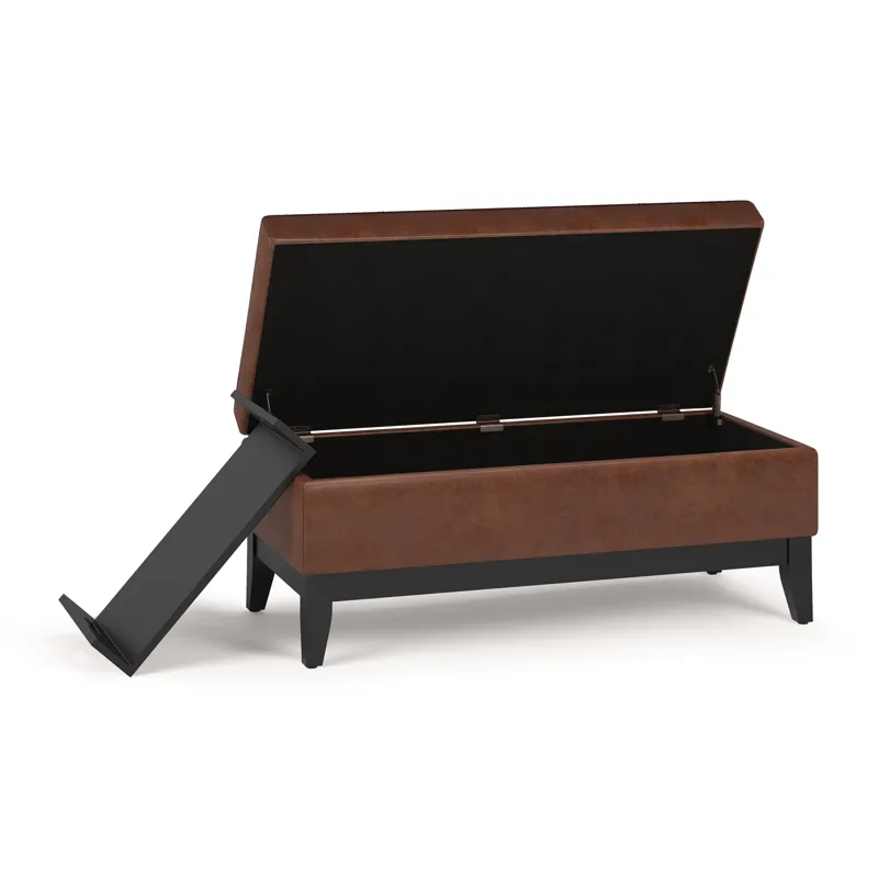 Oregon - Storage Ottoman Bench with Tray - Distressed Saddle Brown