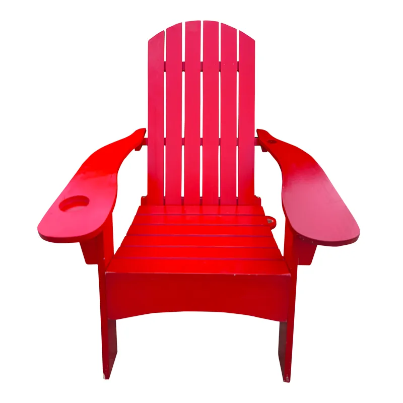 Outdoor Or Indoor Adirondack Chair With An Hole To Hold Umbrella On The Arm - Red