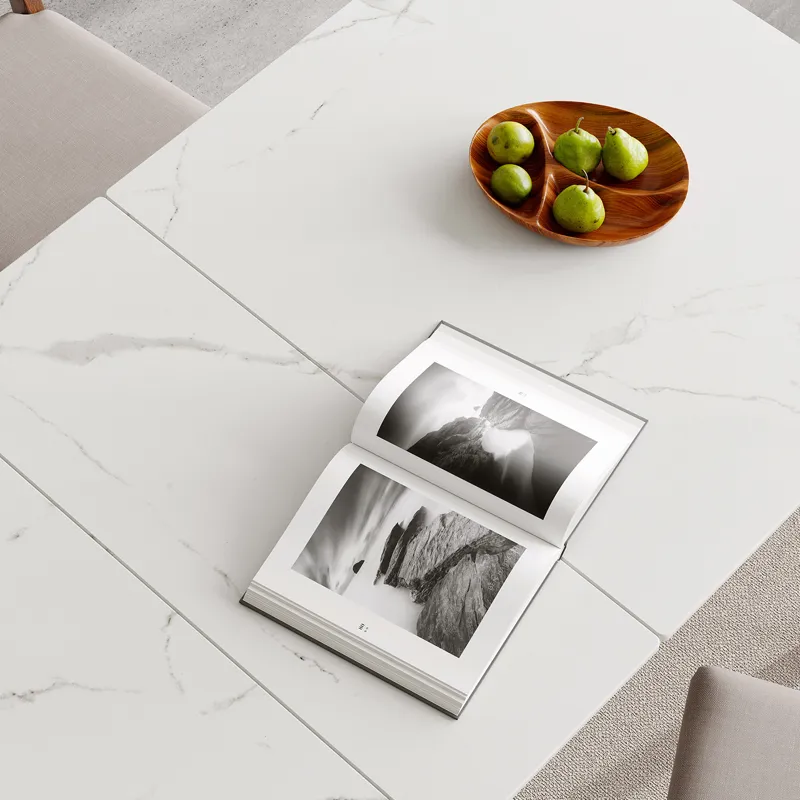 Round Corner Diagonal Leg Telescopic Table For 6 - 8 People To Meet Dining Table - White / Walnut