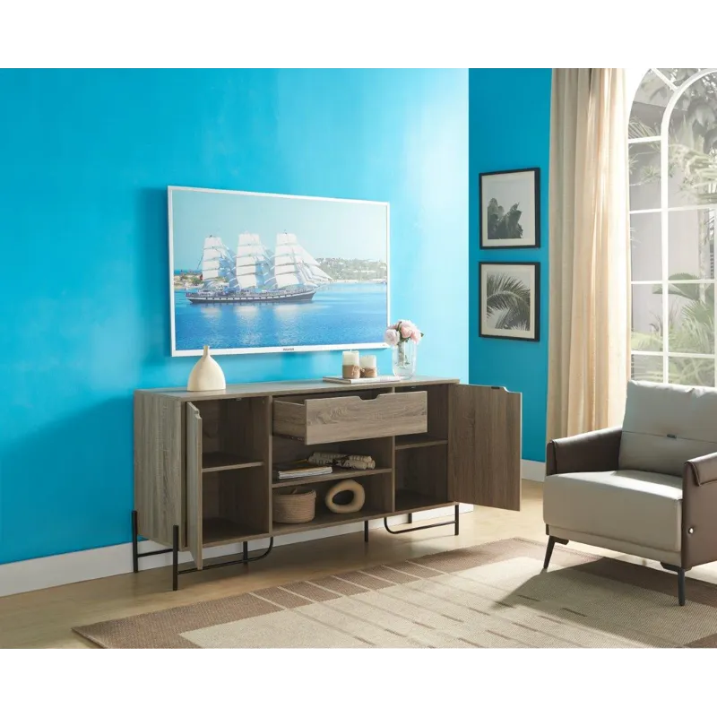 Buffet With Metal Legs With Two Door One Drawer Six Shelves - Brown & Black