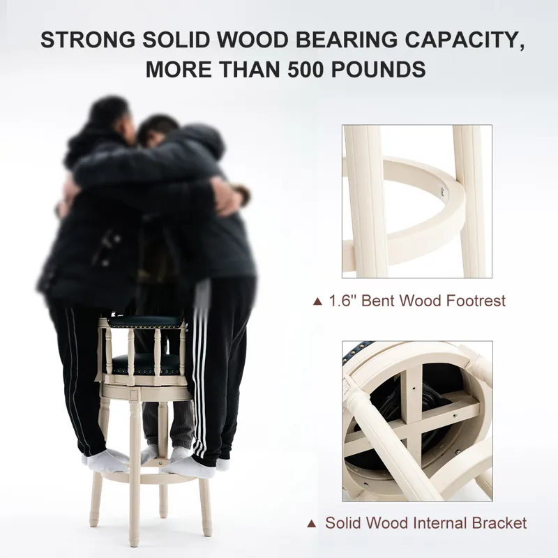 26\'\' Leather Wooden Bar Stool - Cream / Blue