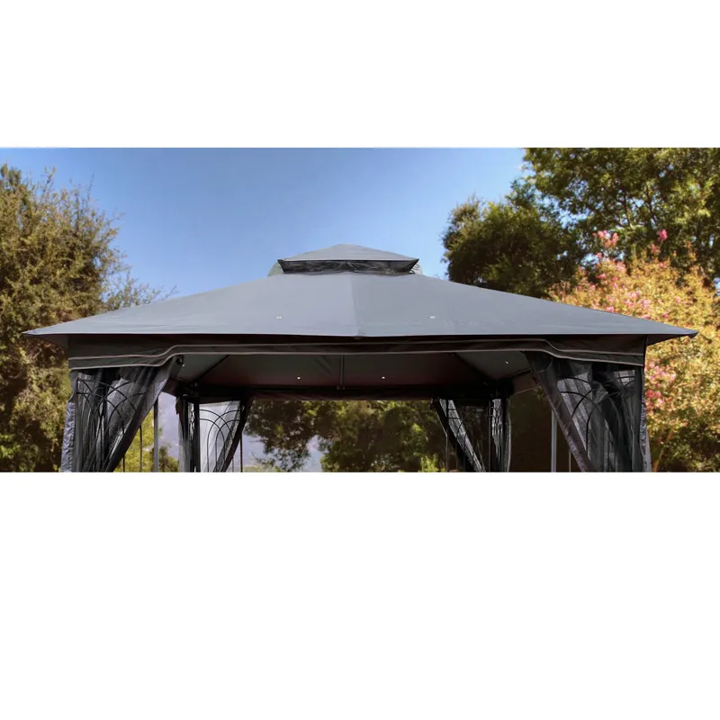 Patio Double Roof Gazebo Replacement Canopy Top Fabric - Gray