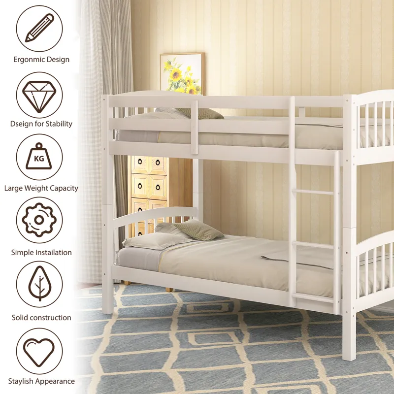 80.51\" Twin Over Twin Bunk Bed With Ladder - White