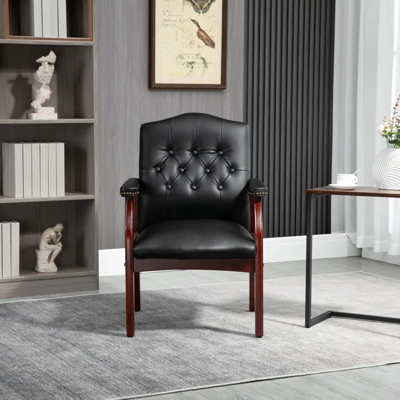 Leather Reception Guest Chairs With Padded Seat And Arms Ergonomic Mid-Back Office Executive Side Ch