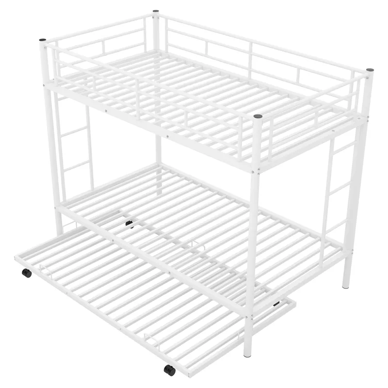 Twin Over Twin Bunk Bed With Trundle - White