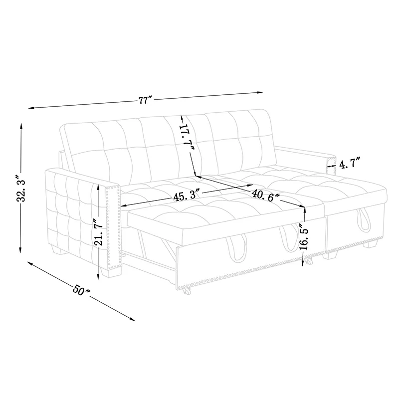 Reversible Sectional Storage Sleeper Sofa Bed, L-Shape 2 Seat Sectional Chaise With Storage, Skin-Fe