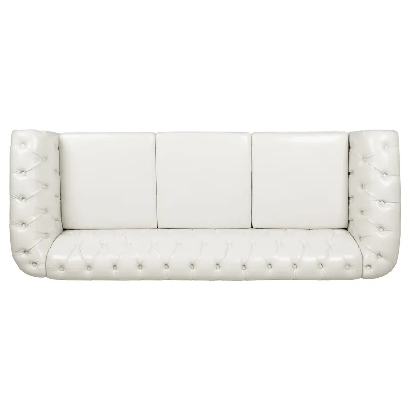 84.65\" Rolled Arm Chesterfield 3 Seater Sofa - White
