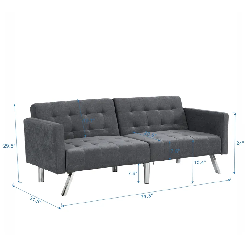 Futon Sofa Bed Convertible Folding Lounge Couch, Armrests - Dark Gray