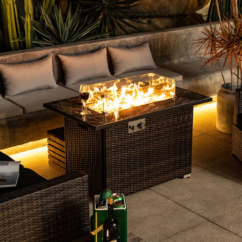 44\" Outdoor Fire Pit Table, Propane Fire Table With Ceramic Tabletop Gas Fire Table - Espresso