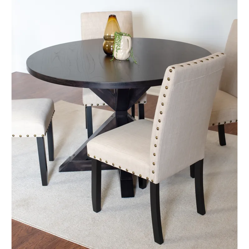 Mytzi - 5 Piece Dining Set, Cross-Buck Dining Table With 4 Stylish Chairs - Black / Beige