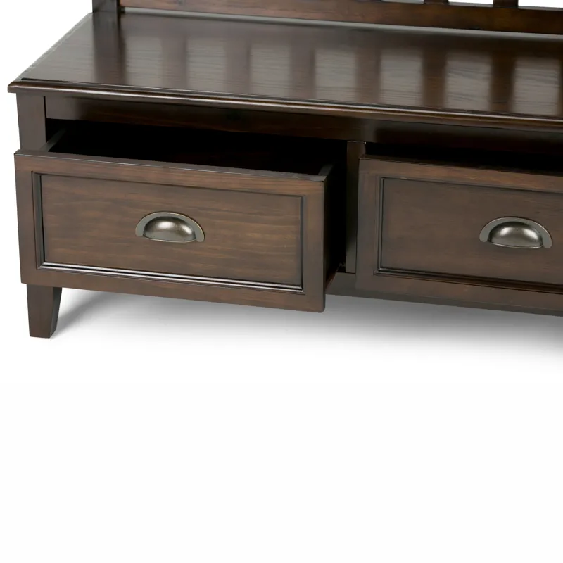 Burlington - Entryway Storage Bench with Drawers - Mahogany Brown