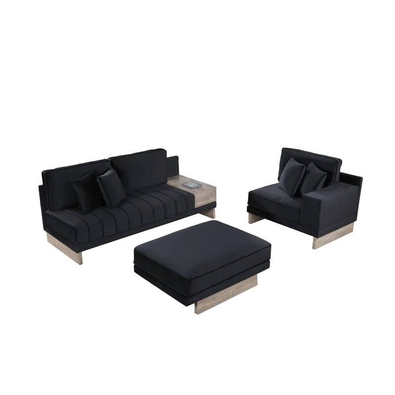 Memphis - 122.5\"W Black Velvet Reversible Sectional Sofa Ottoman With Storage Compartment, Drawer, 