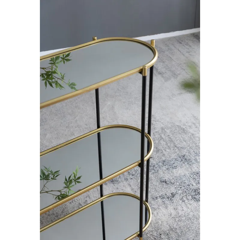 3 Tier Metal Console Table Mirrored Shelf - Black / Gold