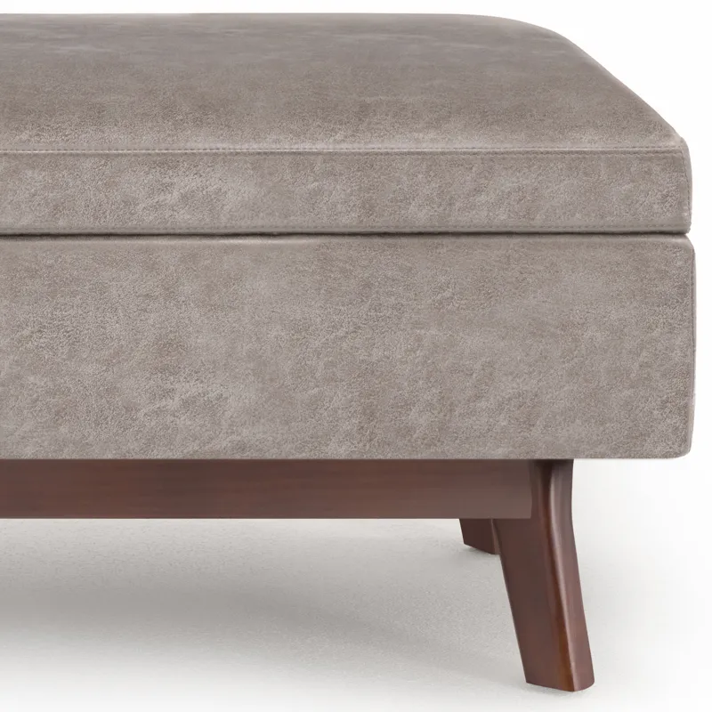 Owen - Small Rectangular Storage Ottoman - Distressed Grey Taupe