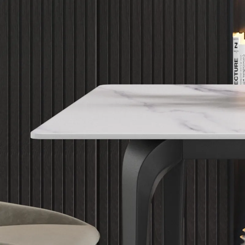 63\" Modern Artificial Stone White Straight Edge Black Metal Leg Dining Table, 6 People - White / Bl