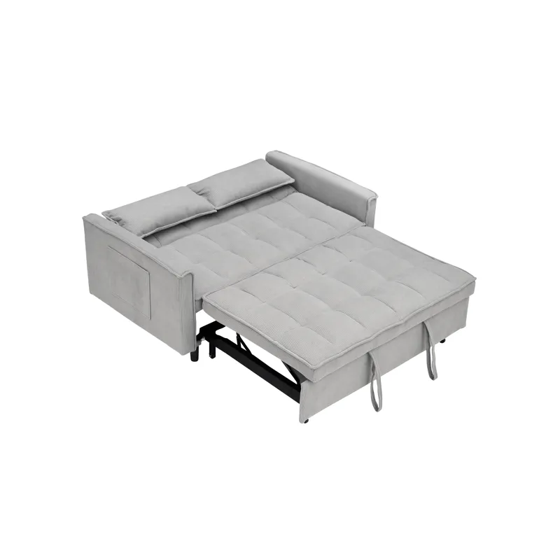Two-Seat Casual Sofa With Pull Out Bed, Living Room Furniture - Light Gray
