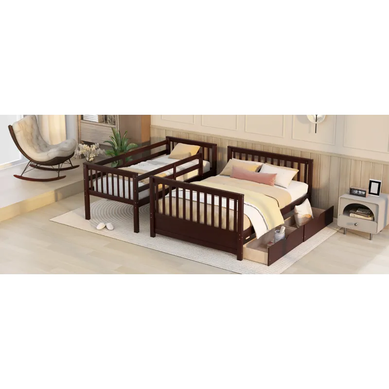 Twin Over Full Bunk Bed With Ladders And Two Storage Drawers - Espresso