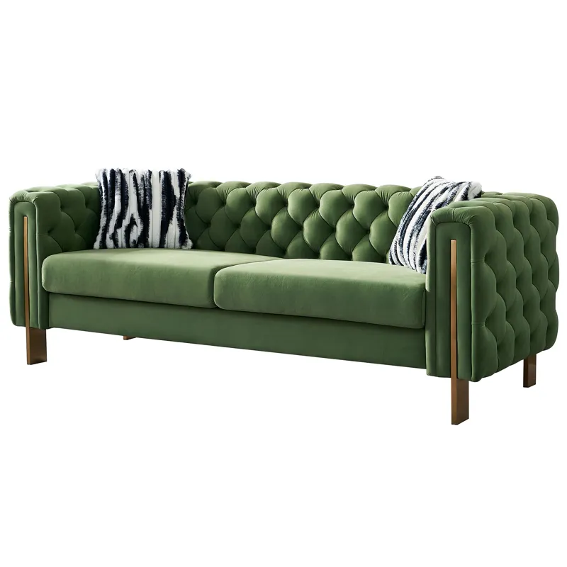 Chesterfield - Modern Tufted Velvet Living Room Sofa, 84.25\'\'W Couch - Mint Green