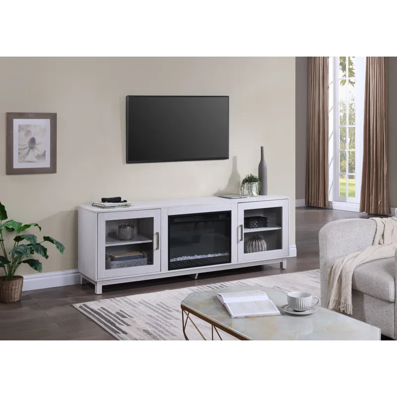Summit - TV Stand Console With Fireplace - White Walnut Finish