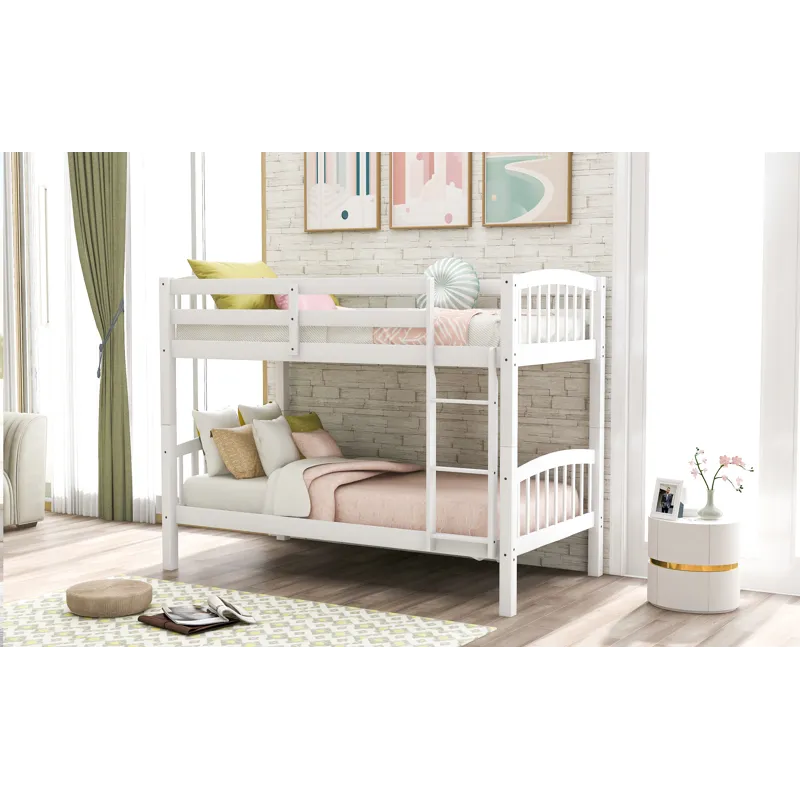 80.51\" Twin Over Twin Bunk Bed With Ladder - White