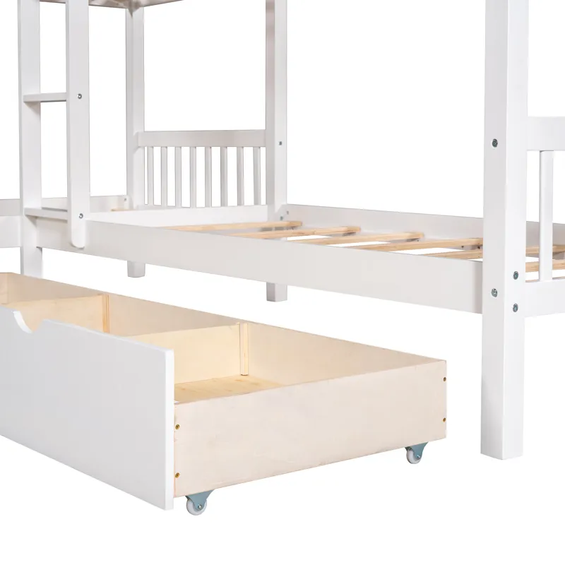Twin L Shaped Bunk Bed With Drawers - Gray