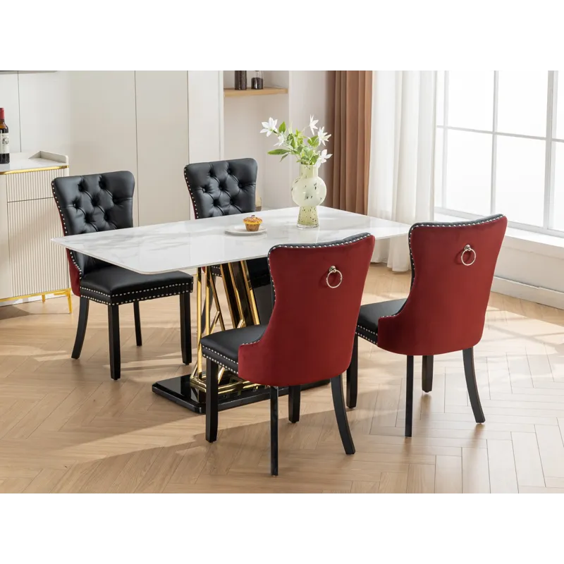 Nikki - Modern, High-End Tufted Solid Wood Contemporary PU And Velvet Upholstered Dining Chair With 
