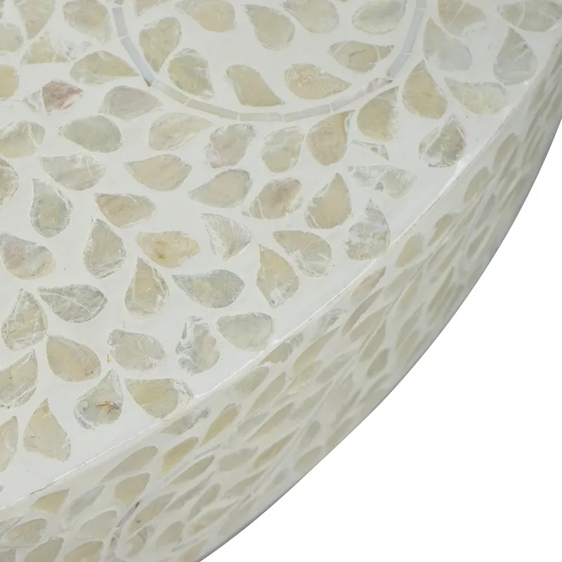 Unique Capiz Coffee Table With Pedestal Base - Cream / Gold