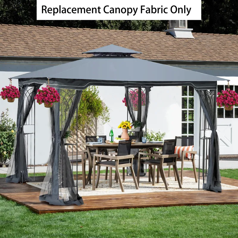 Patio Double Roof Gazebo Replacement Canopy Top Fabric - Gray