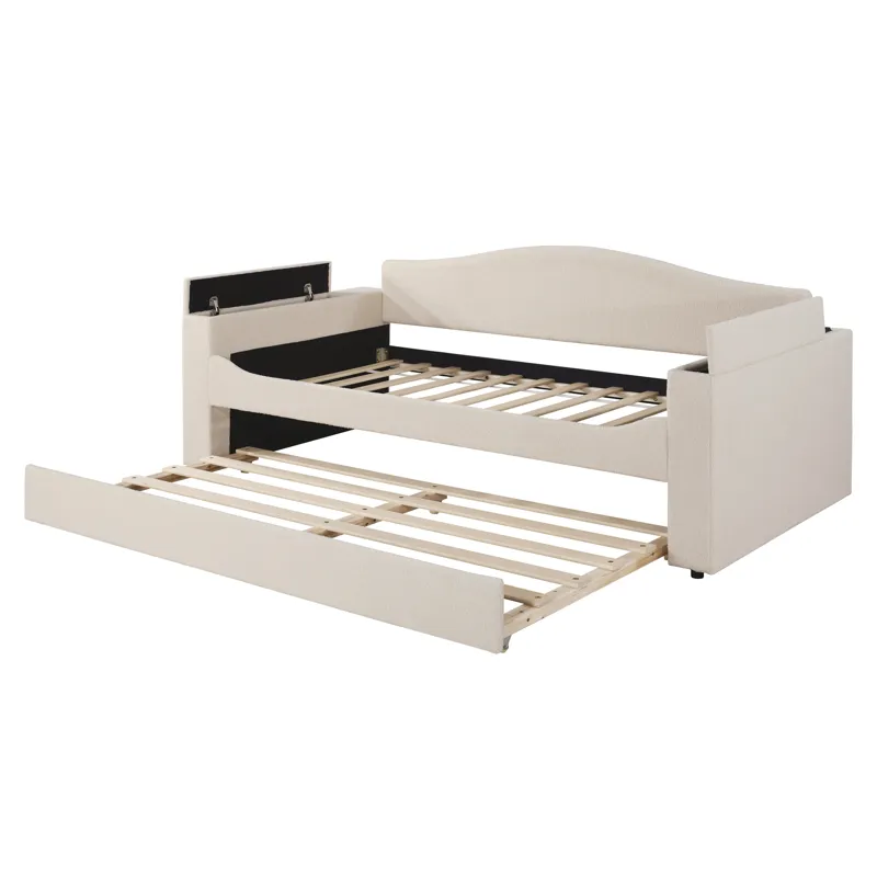 Twin Size Upholstered Daybed With Storage Armrests, Trundle And Latest Integrated Bluetooth Audio Sy