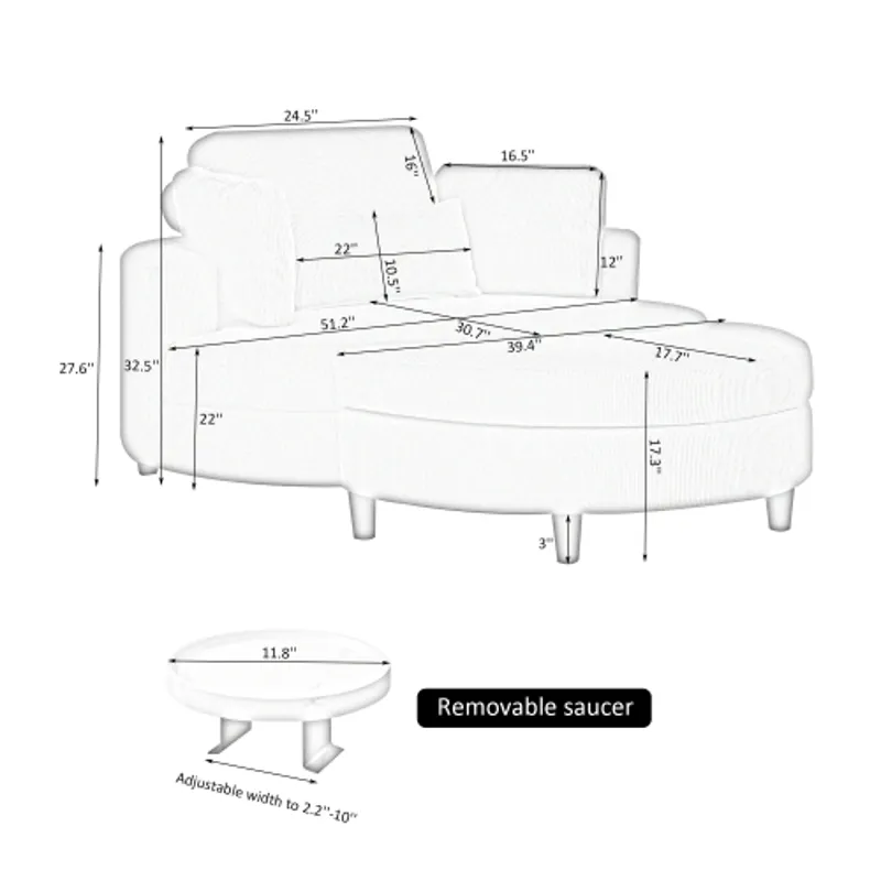 Corduroy Sofa With Two Throw Pillows, A Waist Pillow And An Extra Tray Is Comfortable For A Small Ap