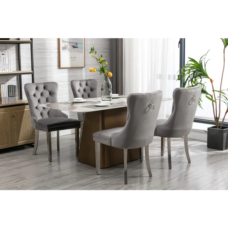 Nikki - Modern, High-End Tufted Solid Wood Contemporary Velvet Upholstered Dining Chair With Chrome 