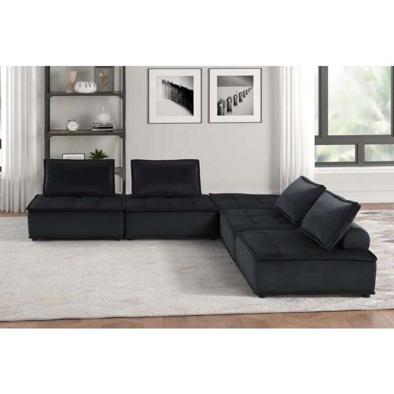 Anna - Velvet 5 Piece Sectional Sofa - Black