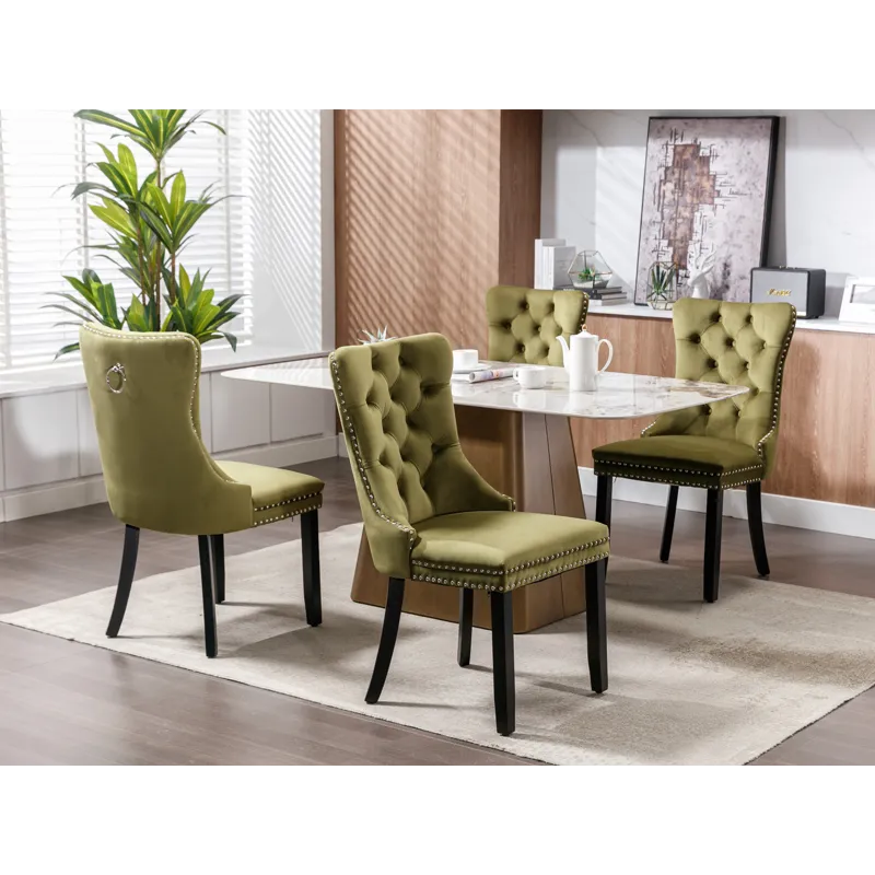 Nikki - Modern, High-End Tufted Solid Wood Contemporary Velvet Upholstered Dining Chair With Wood Le
