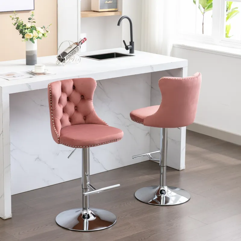 Swivel Velvet Barstools Adjusatble Seat Height From 25-33\", Modern Upholstered Chrome Base Bar Stoo