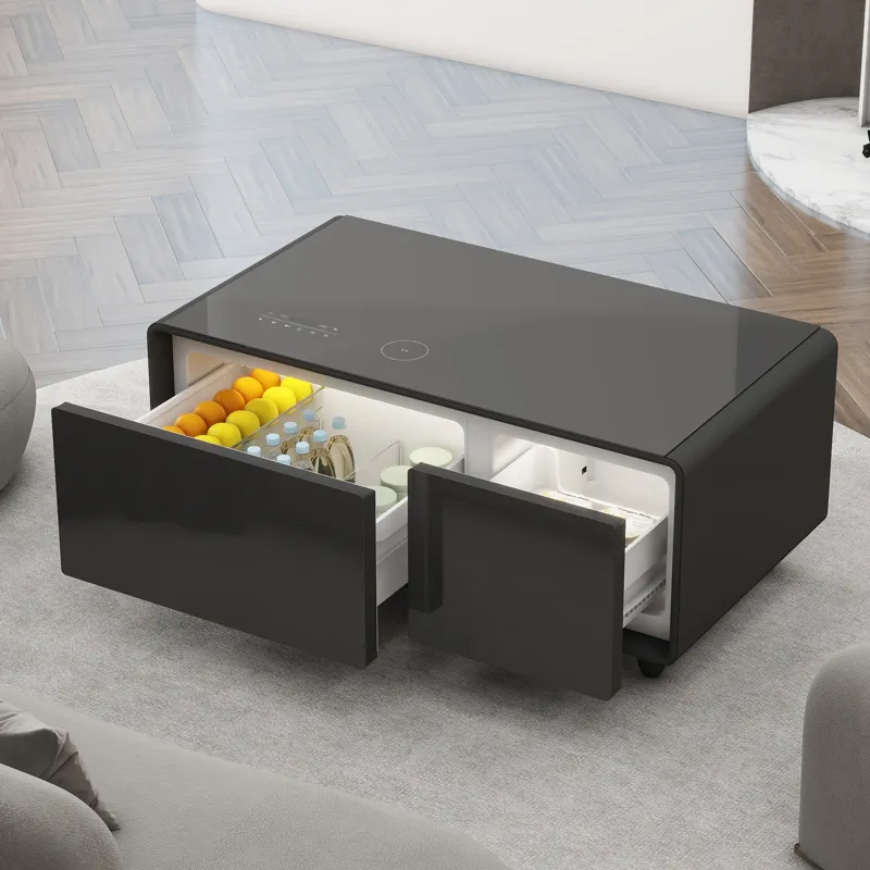 Modern Smart Coffee Table With Built-In Fridge - Bluetooth Speaker, Wireless Charging, Touch Control