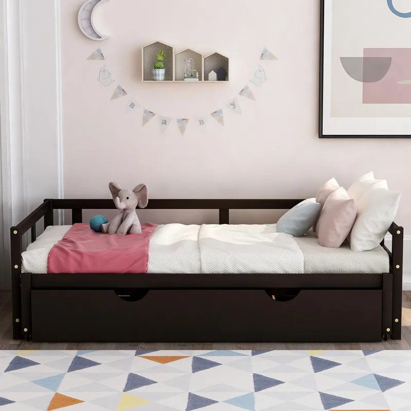 Extending Daybed With Trundle, Wooden Daybed With Trundle - Espresso